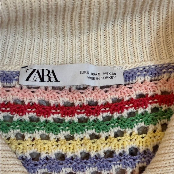 Zara Cream Rainbow Stripe Polo Cardigan - Picture 2 of 2